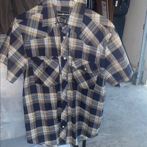 Men's Short-Sleeve Button-Down Shirt - Navy & Cream Plaid